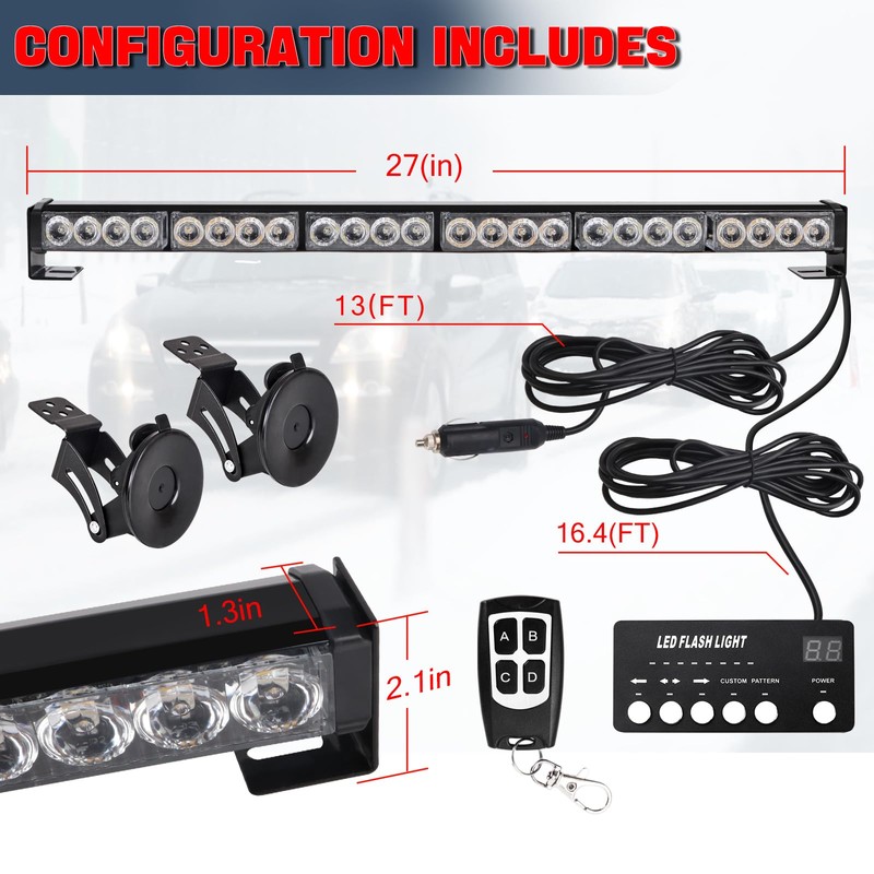 TeddyTT Emergency Strobe Firefighter Lights Bar Directional Traffic Advisor Warning
