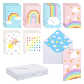 Paper Junkie 48 Pack Rainbow Cards with Envelopes for Thank You, Baby Shower, Birthday, and Kid Stationery Set (Pastel, 4x6 In Thank You Cards With Envelopes)