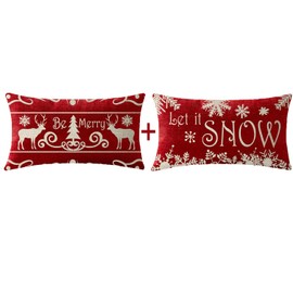 NIDITW Set of 2 Mother Birthday Gift Let It Snow Deer Christmas Trees Snowflakes Lumbar Cotton Linen Decorative Throw Pillow Cover Cushion Case Sofa Chair Long Rectangular 12x20 Inches