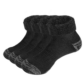YUEVO SPORTS 2 Pairs Mens Non slip Warm Low Cut Ankle Cosy Soft Top Thick Thermal Slipper Socks Fluffy Fleece-lined Home Bed Socks L 6-9