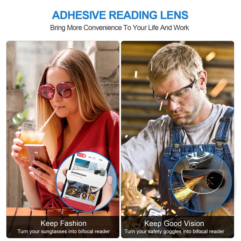 OKH 3-pack Stick-on Reading Glasses Lens +1.75 Adhesive Magnification Bifocal