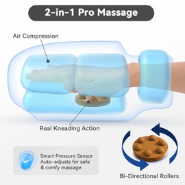 KingPavonini Hand Massager with Heat and Compression, Wrist Heating & Air-Compression, Palm Rolling, Cooling Fan, Cordless Wrist and Hand Massager for Arthritis and Carpal Tunnel, Gift for Women Men