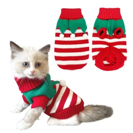 CooShou Dog Christmas Sweater Pet Winter Knitwear Xmas Elf Costume Clothes Coats Sweater for Kitty Puppy Cat XS