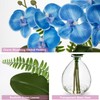 Blue Orchids Artificial Flowers, Faux Orchid in Glass Vase Real