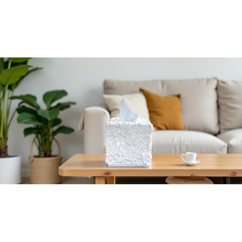 Huitony Square Tissue Box Cover Decorative Kleenex Box Holder for