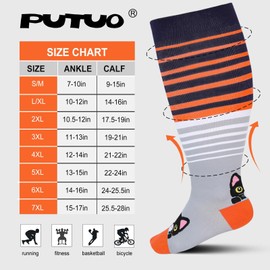 PUTUO Wide Calf Compression Socks: Plus Size Compression Socks for Women with Cat Pattern Medical Compression Stockings for Men for Support Flight Varicose Pregnancy 20-30 mmHg Light Gray 3XL 1 Pair