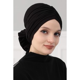 Bufanda turbante instantánea para la cabeza bufandas para mujer sombrero detalle rosa, Negro, Talla única