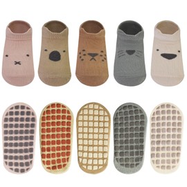 ELUTONG Baby Ankle Socks with Grips - 5 Pairs Summer Toddler Anti Slip Socks, Cute Cartoon Cotton Non Slip Socks for Girls Boys Infants Kids, 3-5 Years