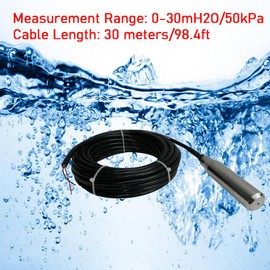 EQCOTWEA 24-32V DC Liquid Level Transmitter 0-30M Pressure Range Water Level Sensor Detector Pressure Transmitter Submersible Water Level Transducer Sensor with 4-20mA Signal, 30M Cable