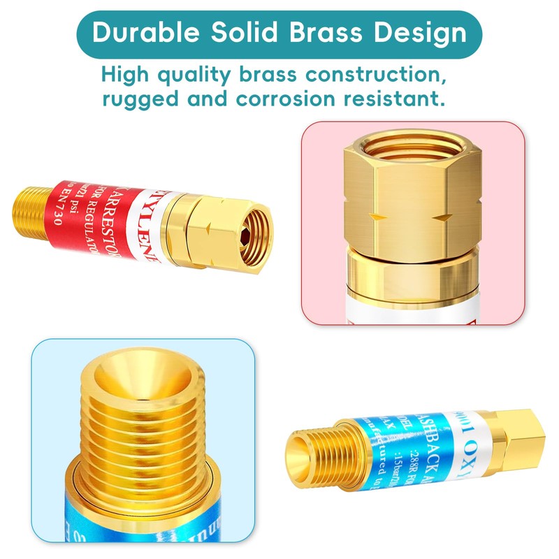 JZWELD Oxygen Acetylene Flashback Arrestor Set Regulator End 9/16-18 Threads