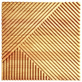 4 Pack 23.6×23.6×0.59 inches Wood Wall Tiles for Bed Room and Living Room,3D Slat Solid Wood Panels for Interior Wall Decor (Natural Varnished)