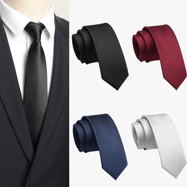 4 Pieces Men's Pure Color Tie Set, Classic Slim Formal Tie