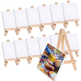 Toddmomy 12 Sets of Mini Canvas and Easel Set Wooden Painting Easel Tabletop Paint Party Kit for Drawing, Painting (White)