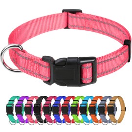 TagMe Reflective Nylon Dog Collars, Adjustable Classic Pet Collar with Quick Release Buckle for Small Dogs, Baby Pink, 2.0 cm Width