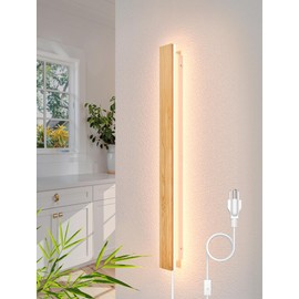 1 Pack Modern Plug in Long Wall Sconce 31.4‘’ LED Bamboo Wall Lights 24W Long Strip Indoor Wall Lamp 3000K with 6.5FT Plug in Cord and On/Off Switch on The Cord for Living Room Hallway Stairwell