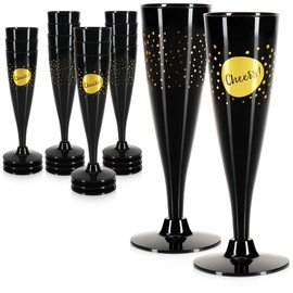 COM-FOUR® 16 x Reusable Champagne Glasses - Black, Stackable Plastic Champagne Flutes for Party, Camping and on the Go - Reusable Champagne Glasses Dishwasher Safe - Champagne Flutes [Selection