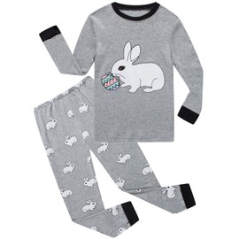 Dolphin&Fish Boys Pajamas Little Kids Easter Rabbit Pjs Sets 100% Cotton Toddler Sleepwear Style-812 Size10 Grey