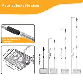 10inch Large Metal Chicken Poop Scooper, 36 to 67'' Detachable Long Chicken Coop Litter Scoop,Heavy Duty Sifting Shovel Chicken Accessories Cleaning Tools