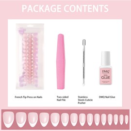 120Pcs French Tip False Nails, Short Almond Press On White Tips, Reusable Acrylic Full Cover Pink Fake Nails Set for Women Nail Art Decorations