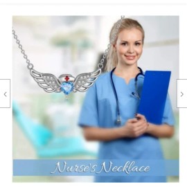 Fashion Jewelry ANGEL NURSE RN DR HEALTH WING CRYSTAL HEART pendant German Silver 22" Necklace