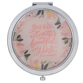 Christian Art Gifts Inspirational Portable Floral Makeup Compact Mirror for Women: Altogether Beautiful Encouraging Scripture, 1x & 2X Magnification for Travel, Purses, Handbags, Pink & Chrome