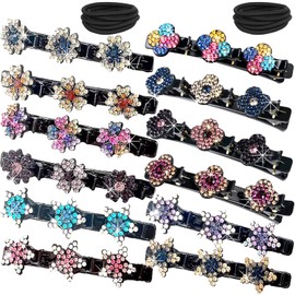 24 PCS Sparkling Crystal Stone Braided Hair Clips for Women Seamless Hair Ties Short Hair Clips Duckbill Clip Braided Hair Clip for Ladies and Girls Crystal Stone (12PCS+12PCS)