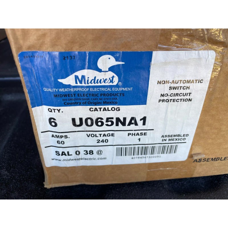 Midwest U065NA1 AC Disconnect Switch 2 Pole 60A 240V 1
