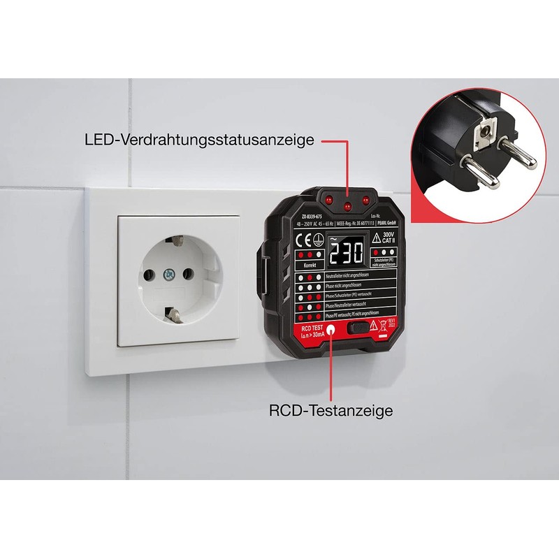 revolt Socket Tester German: Set of 2 Socket Testers, LCD