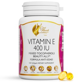 Cocó March N.M.D Natural Vitamin E 400 IU-Mixed Tocopherols, Beauty Ally, 3 Month Supply - Gluten Free, Paleo Friendly, Dairy Free, Keto Friendly, GMO Free, 100 Softgels