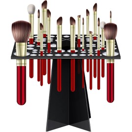 Soporte de cepillo para polvo de maquillaje acrílico de 72 agujeros, soporte plegable y secador para maquillador, cepillo para polvo de uñas, pincel, negro