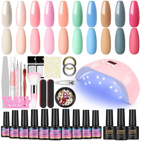 PEACECOLOR Kit Ongle Gel UV Complet, 15 Vernis Semi Permanent Lampe UV 36W+3 Poly Nail Extension Gel, Ponceuse Pour Ongles base et top coat Nail Art Ongle Gel Kit Manucure