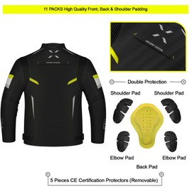 FTX Motorcycle Jacket For Men, Motorcycle Full Body Protective Gear Armor, Mesh Motorcycle jacket for men's, Motorbike Riding and Armor Foam Padding for Bikers (Black/Yellow, XL)