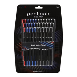 Pentonic Gel Pens, 36 Count, Assorted Colored Ink (20 Black, 12 Blue, 4 Red), 0.6 mm Fine Point, Smooth Writing For Journaling & Notetaking (1002356)