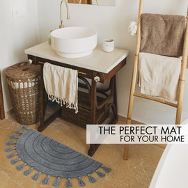 Beautiful Boho Rug with Tassels for Your Bathroom - Soft Half Circle 100% Cotton Mat Fits Perfectly Into Your Home - A Cute, Non-Slip and Absorbent Crochet Rug Ideal to Enhance Any Bath/Bedroom Decor