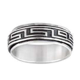 Silverly Women Men .925 Sterling Silver Greek Key Pattern Spinning Worry Band Spider Ring, Sterling Silver