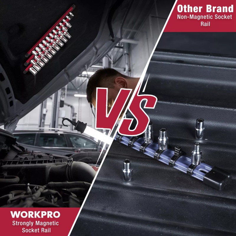 WORKPRO Magnetic Socket Organizer Set 1/4" 3/8" 1/2" Drive Socket