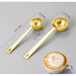 Safring Premium Coffee Scoop Set, Set of 2, Metal Stainless Steel Long Handle Coffee Scoop, Measuring Coffee Spoons Contains 1 Tablespoon (15 ml) and 2 Tablespoons (30 ml) Spoon-Gold