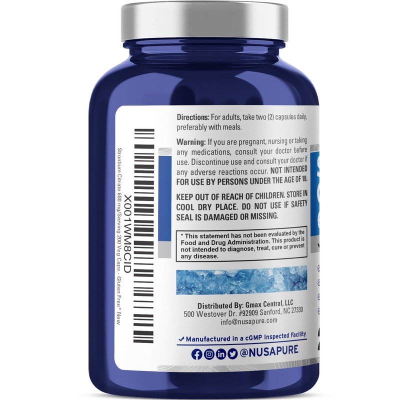 NusaPure Strontium 680 mg 200 Vegetarian Caps (Non-GMO, Gluten Free)
