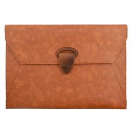 VANRA PU Leather File Folder Document Organizer Holder Waterproof Filing Envelope Case with 2 Pockets, A4 Portfolio Folder with Magnetic Snap Button Closure (Brown)