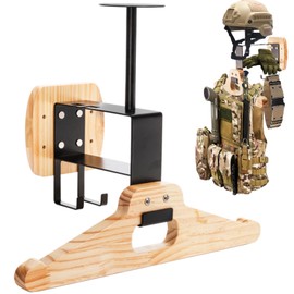 Eorbow Tactical Gear Wall Mount, Wooden Motorcycle Helmet Holder Stand, Heavy Duty Helmet Display Hanger, Multipurpose Jacket Rack for Police, Soccer, Cycling, Skiing Gears, Coats, Vets, Hats, Caps