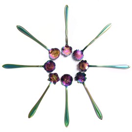 Flower Spoon Set Stainless Steel Teaspoons Reusable Coffee Stirrers Colorful Tea Scoops Coffee Spoon Tea Spoon Mixing Spoon Sugar Spoon, Ice Cream Spoon, Condiment or Spice Spoon, Set of 8ï¼Rainbow
