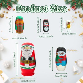 Set of 5 Christmas Wooden Nesting Dolls,Cute Santa Claus Snow Man Elk Penguin Gift Box Wooden Russian Doll Father Christmas Stacking Matryoshka Doll Crafts for Kid Gift Christmas Birthday Party Decor