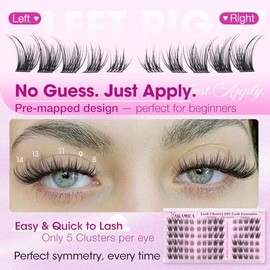Yawamica Extensiones de pestañas naturales de ojo de gato, pestañas individuales premapeadas de 0.315-0.551 in, pestañas suaves en racimo, racimos de 