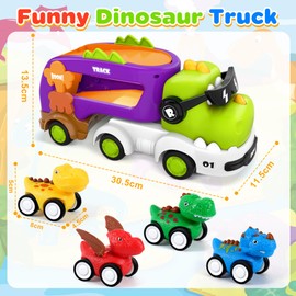 Pourbibi Dinosaur Truck Toy, Dinosaur Transporter Children's Toy from 2 3 4 5 6 Years with Sound & Lights, Boy Car Dinosaur Toy, Dino Birthday Gift 3 4 5 6 Years