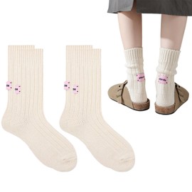ARROMI 2 Pairs Slouchy Socks Women, Slouch Socks, Beige Cute Socks, Breathable Cosy Socks for Women, Knit Aesthetic Crew Socks Women, Long Socks Women Suitable for Sports, Leisure and Parties