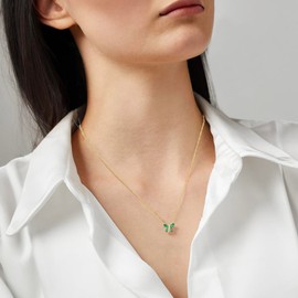 Tirafina Sterling Silver Created Gemstone and Created White Sapphire Dragonfly Pendant w/ 18" Chain, Gemstone, Created Emerald