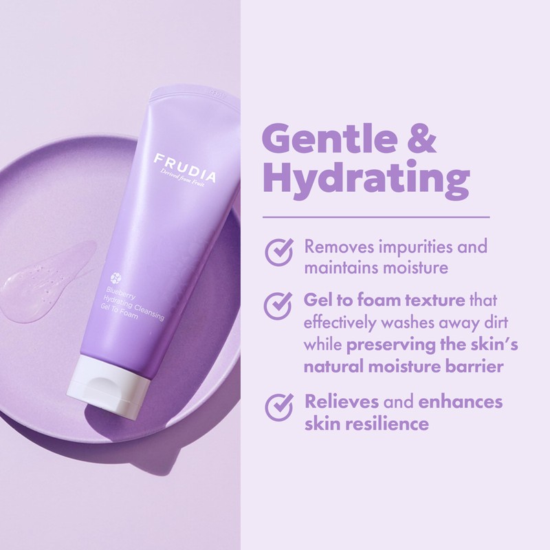FRUDIA Blueberry Hydrating Gel-to-Foam Facial Cleanser – Korean Skincare Face