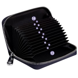 Meowoo RFID Wallets Credit Card Holder Blocker Protective Case Card, 14 Compartments Card Case, Organ Style, Portable, Anti-Theft Brush, navy, Stylish