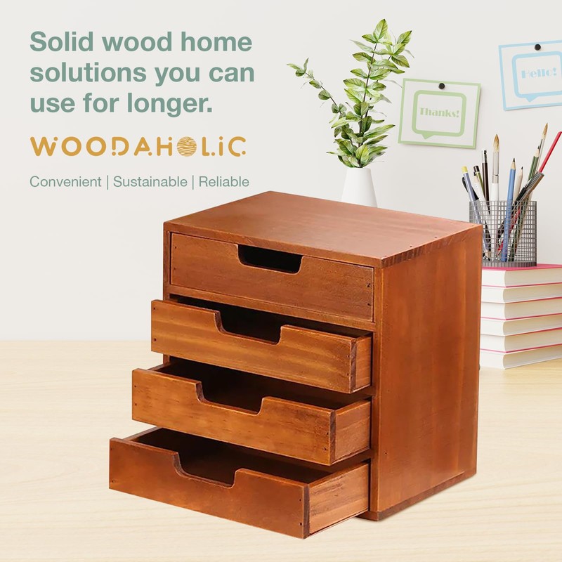 4 Drawer Desktop Storage Organizer in Modern Wood Design (9.8”x6.9”x