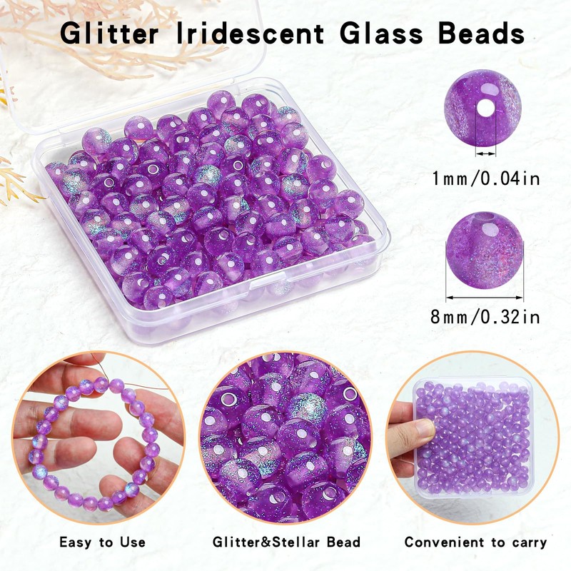 Soeoy 8 mm Round Glass Beads for Bracelets, 100 Pcs